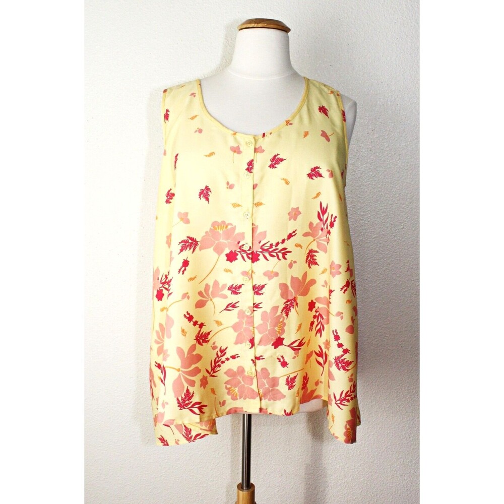 WOMAN WITHIN Tank Top Plus 1X  22/24 Yellow Pink Magenta Floral Fairy Breezy #02
